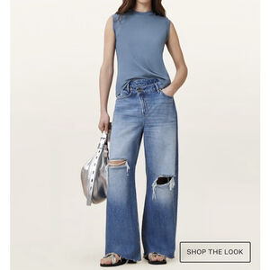 NWT AllSaints Imogen Women's Sleeveless Top Flint Stone Blue